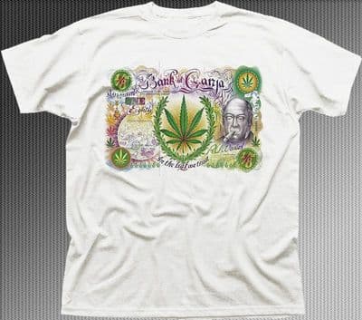 Bank of Ganja Cannabis leaf Bob Marley Marijuana white printed t-shirt 9856