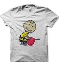 Banksy Charlie Brown smoking with petrol funny printed t-shirt FN9163
