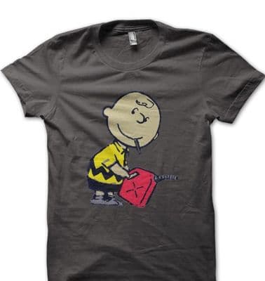 Banksy Charlie Brown smoking with petrol funny printed t-shirt FN9163