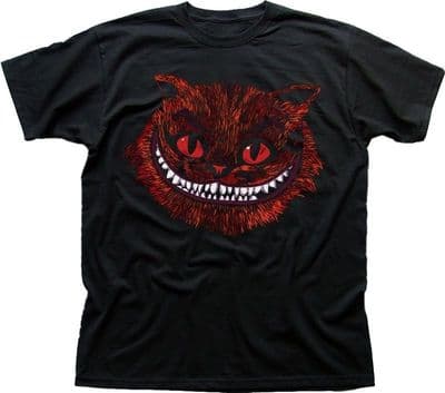 EVIL CHESHIRE Cat Alice in Wonderland All Mad here Hatter black t-shirt 9583