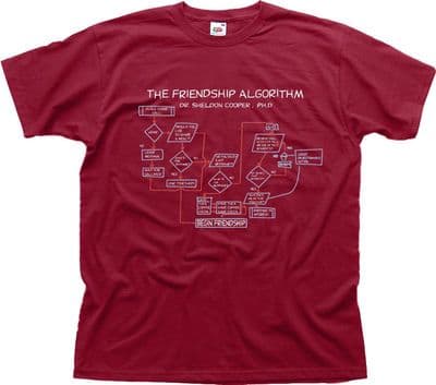 Friendship Algorithm Sheldon Big Bang Theory burgundy cotton t-shirt 9963