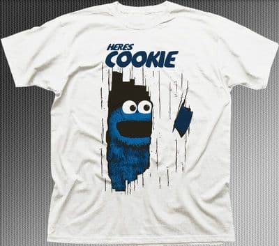 here's Johnny Cookie Monster Muppets The Shining movie white cotton t-shirt 9919