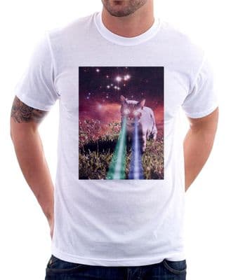Laser space cat white printed t-shirt FN9818