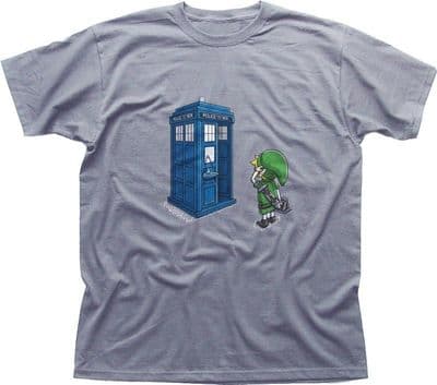 Legend Of Zelda inspired Ocarina vs TARDIS printed cotton t-shirt FN9730