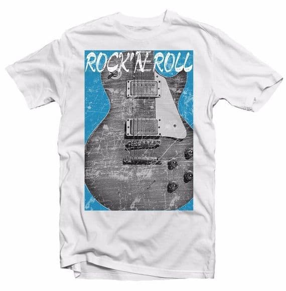 Les Paul Guitar Rock and Roll white t-shirt FN9340