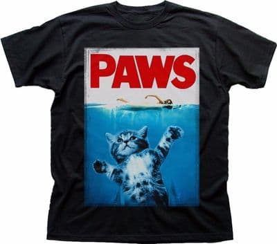 PAWS KITTEN JAWS poster parody Funny black printed t-shirt FN9292