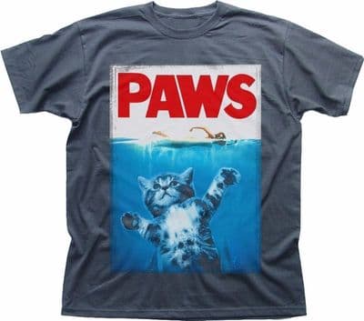 PAWS KITTEN JAWS poster parody Funny charcoal grey printed t-shirt FN9292