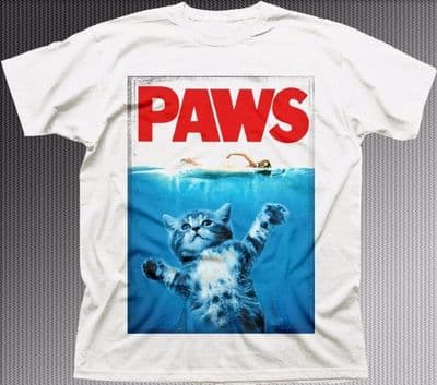 PAWS KITTEN JAWS poster parody Funny white cotton printed t-shirt FN9292