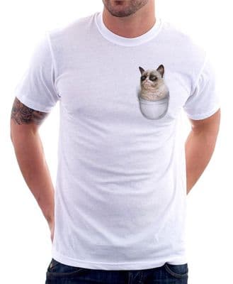 Pocket Cat Kitty Pussy funny white printed t-shirt FN9810