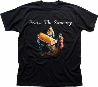Praise the Savoury funny sausage in manger Greggs Christmas gift t-shirt FN9213