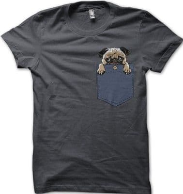 PUG in my Pocket dog funny cute charcoal printed t-shirt FN9410