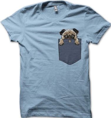 PUG in my Pocket dog funny cute light blue sky printed t-shirt FN9410