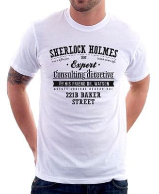 Sherlock Holmes Watson Benedict Cumberbatch BBC white cotton t-shirt 9844