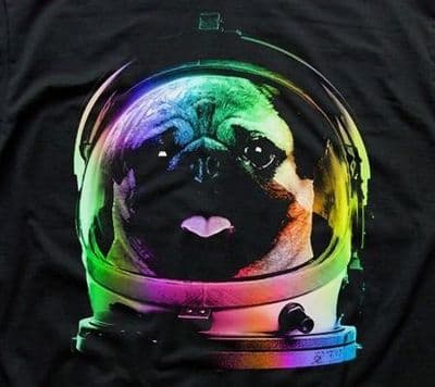 Space Pug dog Nasa Space man Astronaut rocket black printed t-shirt FN9397