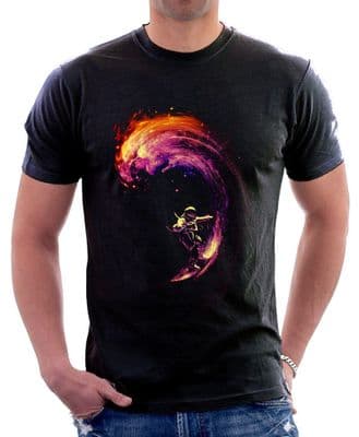 Spaceman Surfing Space NASA black printed cotton t-shirt 9760