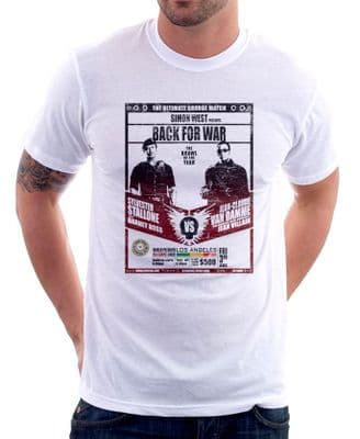 Stalone Sly vs Van Damme back for war funny poster white cotton t-shirt 9841