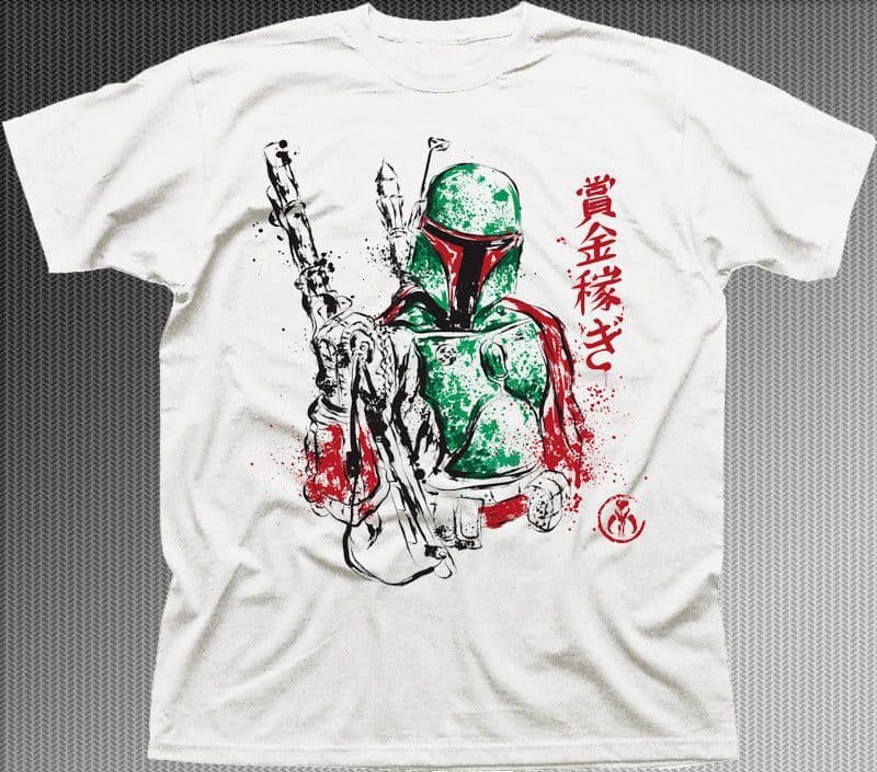 Star Wars inspired Bounty Hunter BOBA FETT white printed t-shirt