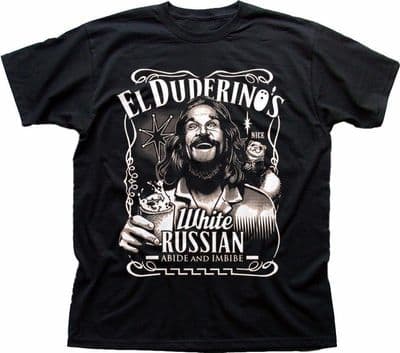 The DUDE Big Lebowski ABIDE poster Jeff Bridges El Duderino black t-shirt FN9277