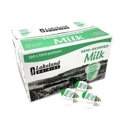 120 Lakeland UHT Semi Skimmed Milk 12ml Portions Jigger Pots Servings
