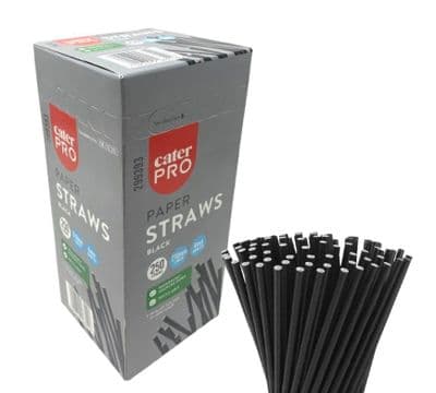 CaterPro Strong 3 Ply Paper Straws (Pack of 250) Black