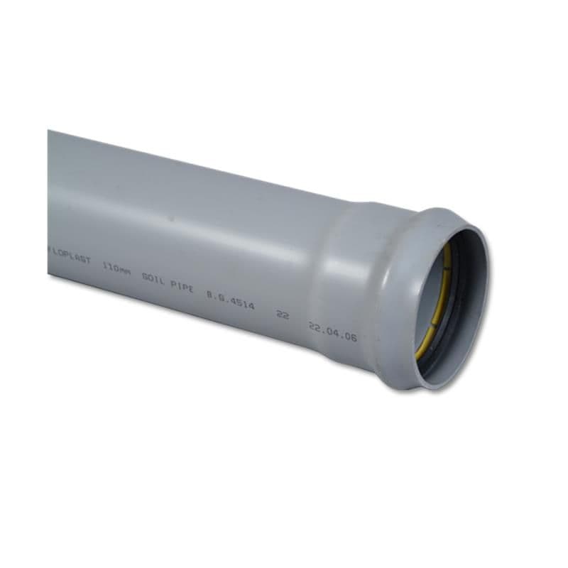 FloPlast Grey Single Ended Socket Soil Pipe 3m