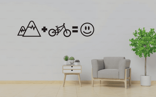 Mountain + Bike = Happy Vinyl Graphic/Decal Wall Art