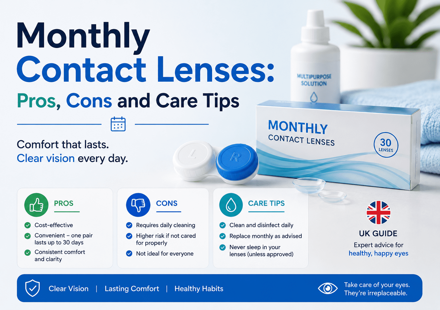 Monthly Contact Lenses: Pros, Cons and Care Tips