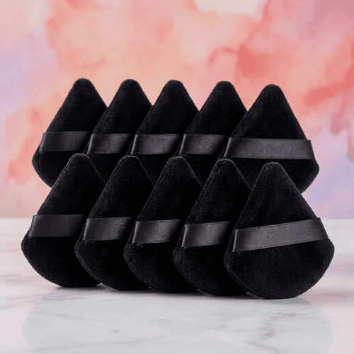 10x Black Triangle Shaped Super Soft Velvet Powder Puffs for Precision Makeup Contouring