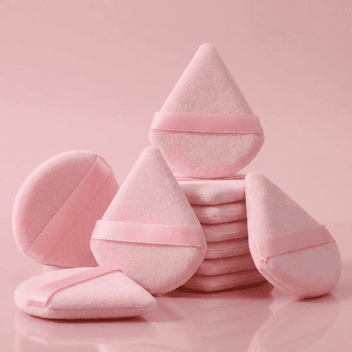 10x Super Soft Pink Triangle Shaped Velvet Powder Puffs for Precise Makeup Application