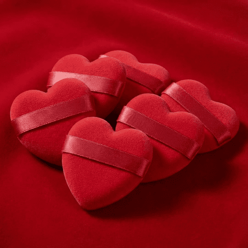 10x Super Soft Red Heart Shaped Velvet Powder Puffs for Precise Makeup Application Contour & Blend