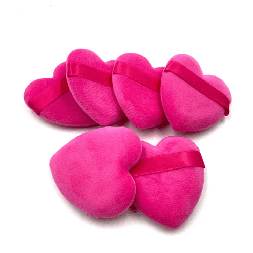 Hot Pink Heart Shaped Velvet Powder Puffs (10 pcs)