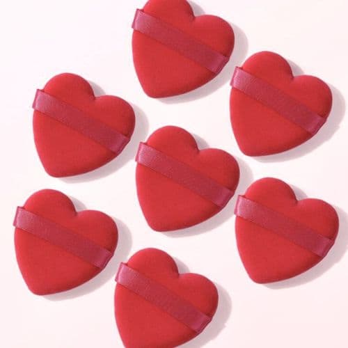 Red Heart Shaped Velvet Powder Puffs (10 pcs)