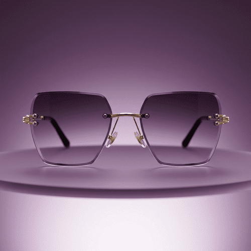 Women's Oversized Rimless Square Sunglasses – Dark Aubergine Purple Gradient Lenses Designer Style