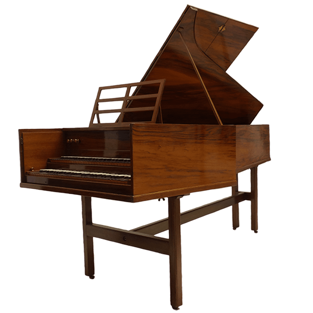 John Morley Double Manual Harpsichord Walnut (after Kirkmann) c1958