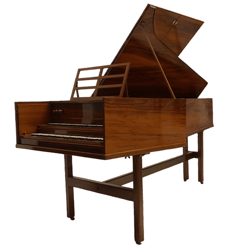 John Morley Double Manual Harpsichord Walnut (after Kirkmann) c1958