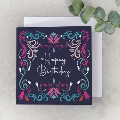 Ornate Swirl Happy Birthday Card