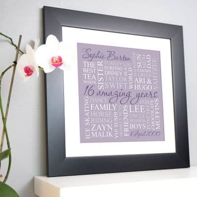 Personalised 16th Birthday Square Word Art
