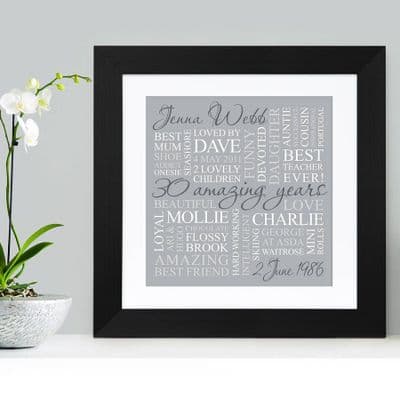Personalised 30th Birthday Square Word Art