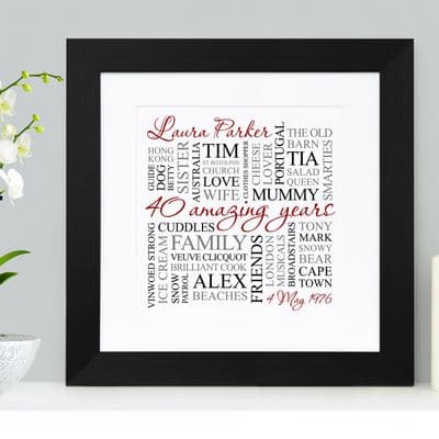 Personalised 40th Birthday Square Word Art
