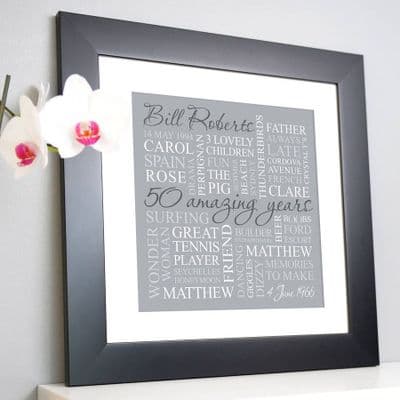 Personalised 50th Birthday Square Word Art