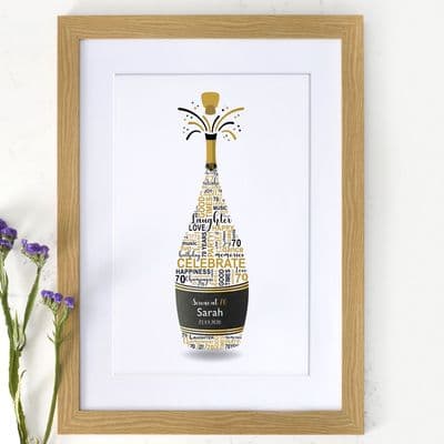 Personalised 70th Birthday Champagne Word Art