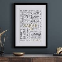 Personalised 70th Birthday Word Art Portrait Print