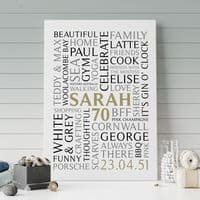 Personalised 70th Birthday Word Art Portrait Print