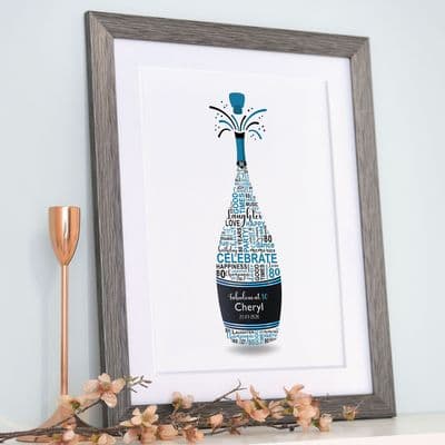 Personalised 80th Birthday Champagne Word Art