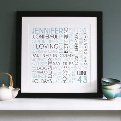 Personalised Any Age Birthday Square Word