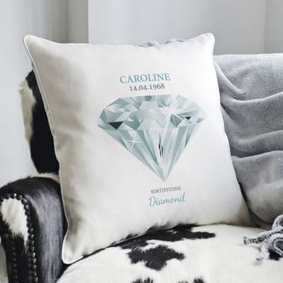 Personalised April Diamond Birthstone Cushion