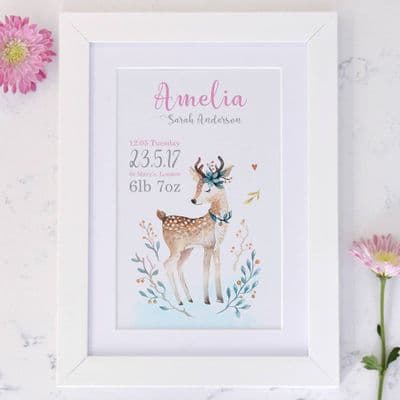Personalised Baby Deer Birth Announcement Art