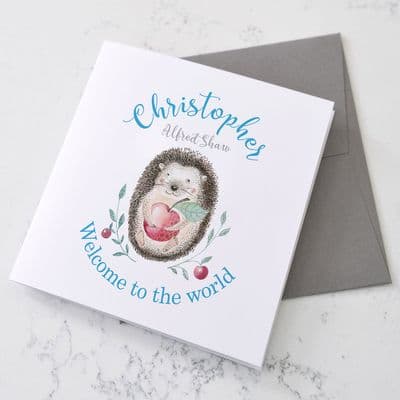Personalised Birth Announcement Hedgehog Card
