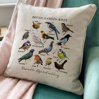 Personalised British Garden Birds Cream Cushion