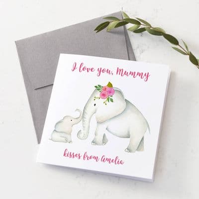 Personalised Elephant Mum And Baby Card